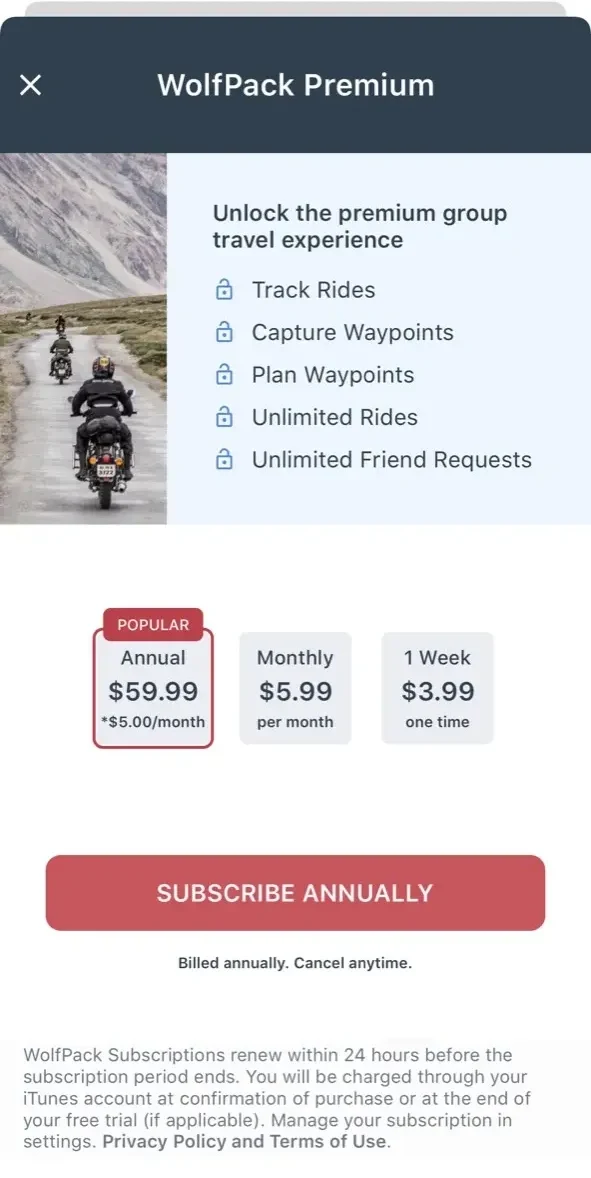 WolfPack paywall screen