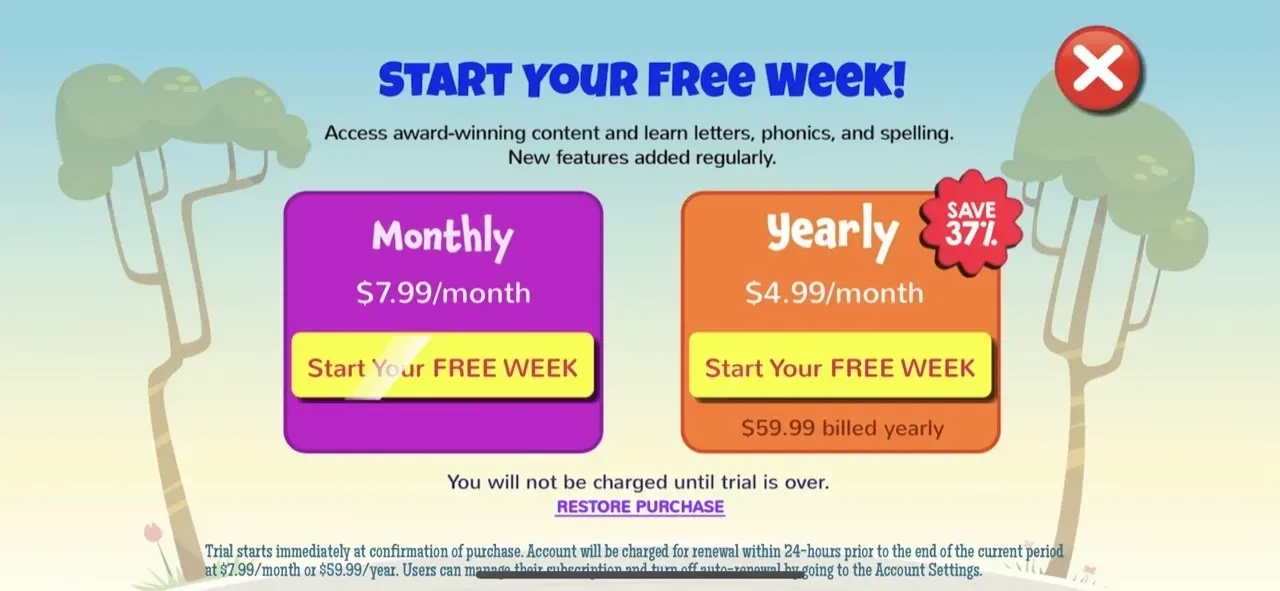 Wonster Words Learning Games paywall screen