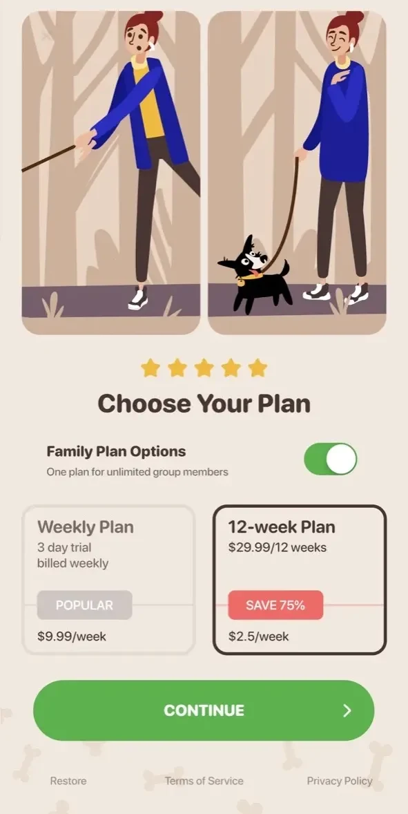 Woofz paywall screen