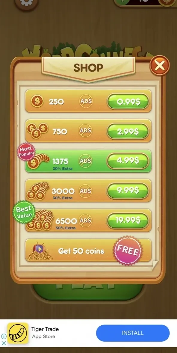 Word Connect paywall screen
