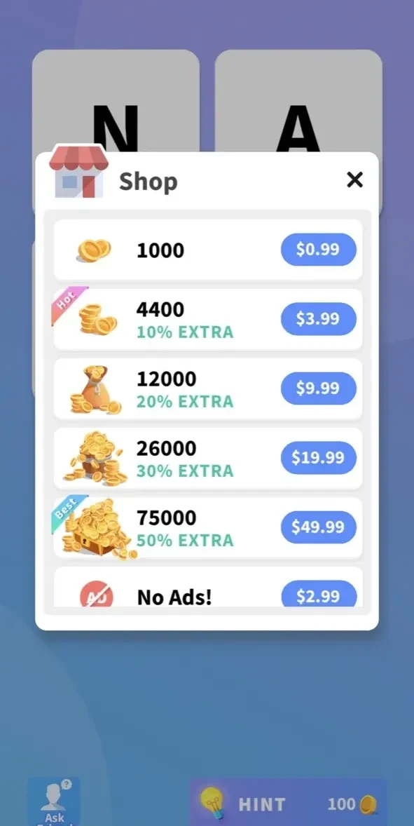 Word Cubes 2 paywall screen