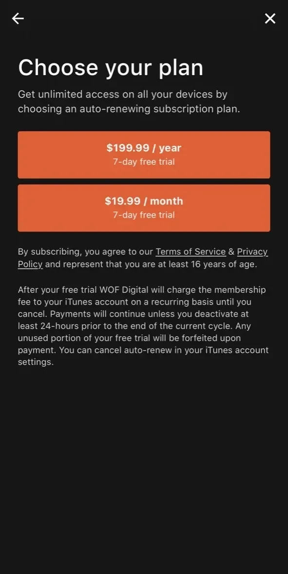 Word on Fire Digital paywall screen