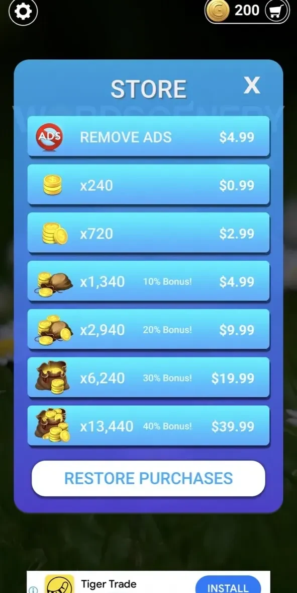 Word Scenery paywall screen