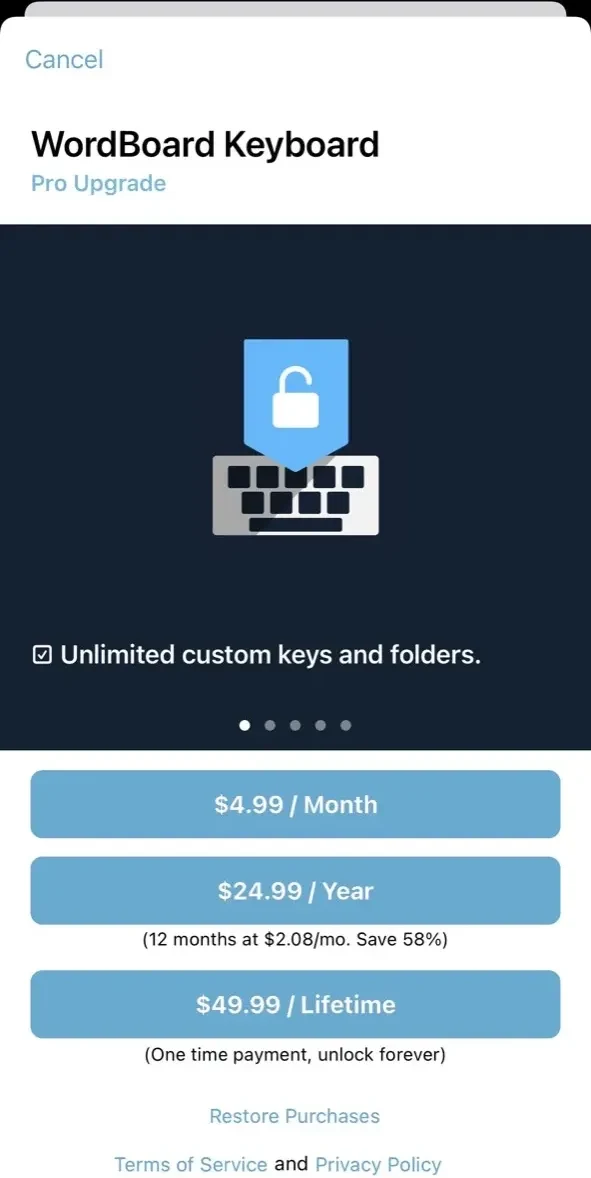 WordBoard paywall screen