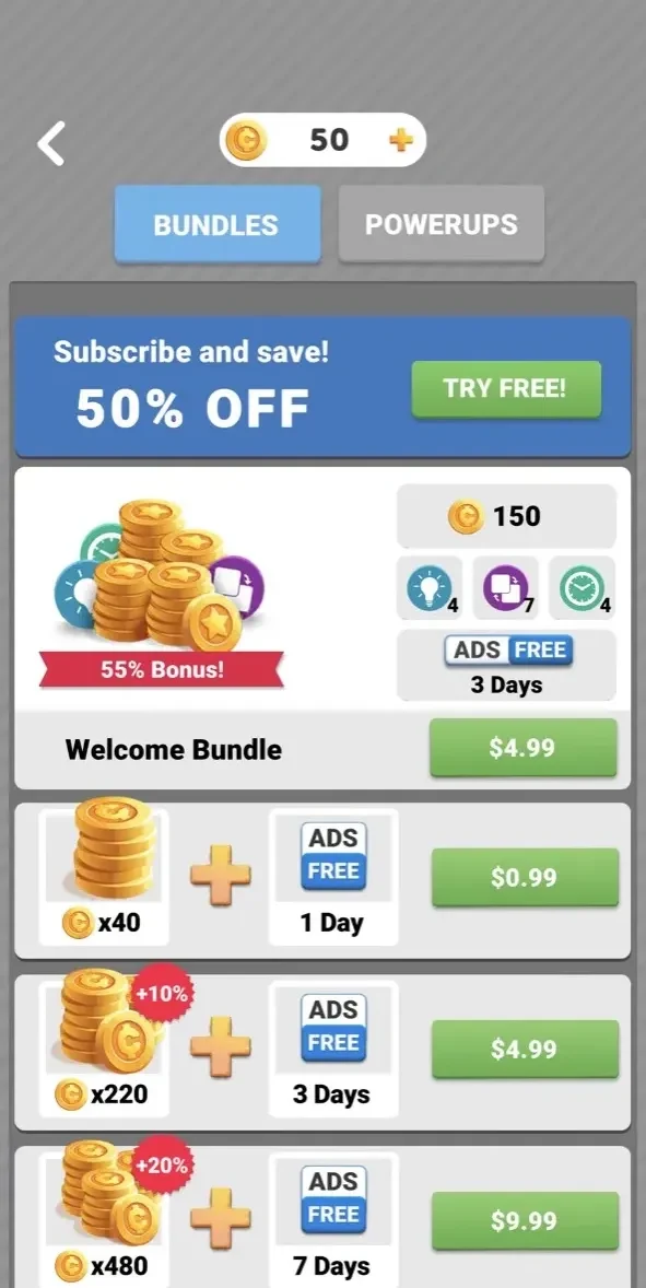 Wordgrams paywall screen