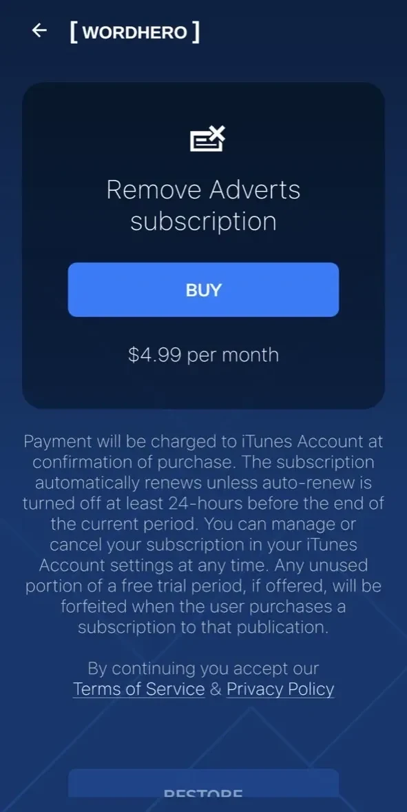 WordHero paywall screen