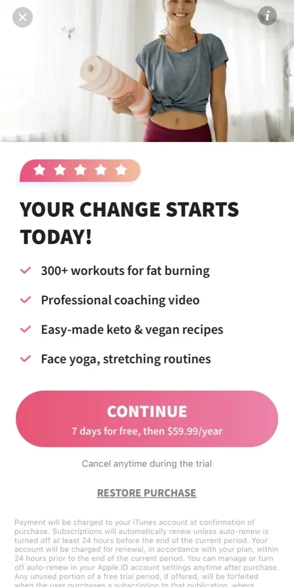 Workout for Women paywall screen
