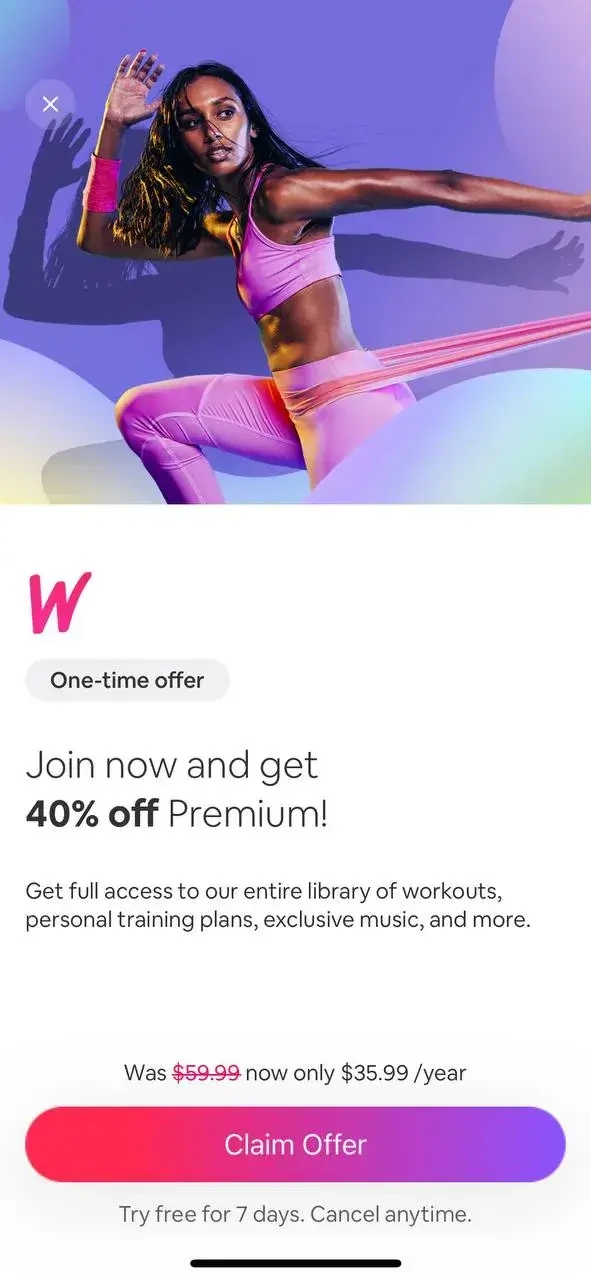 Workout for Women paywall screen