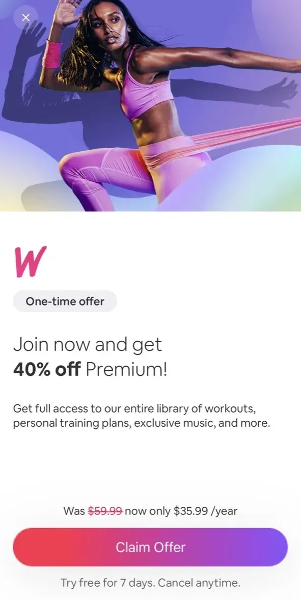 Workout for Women paywall screen