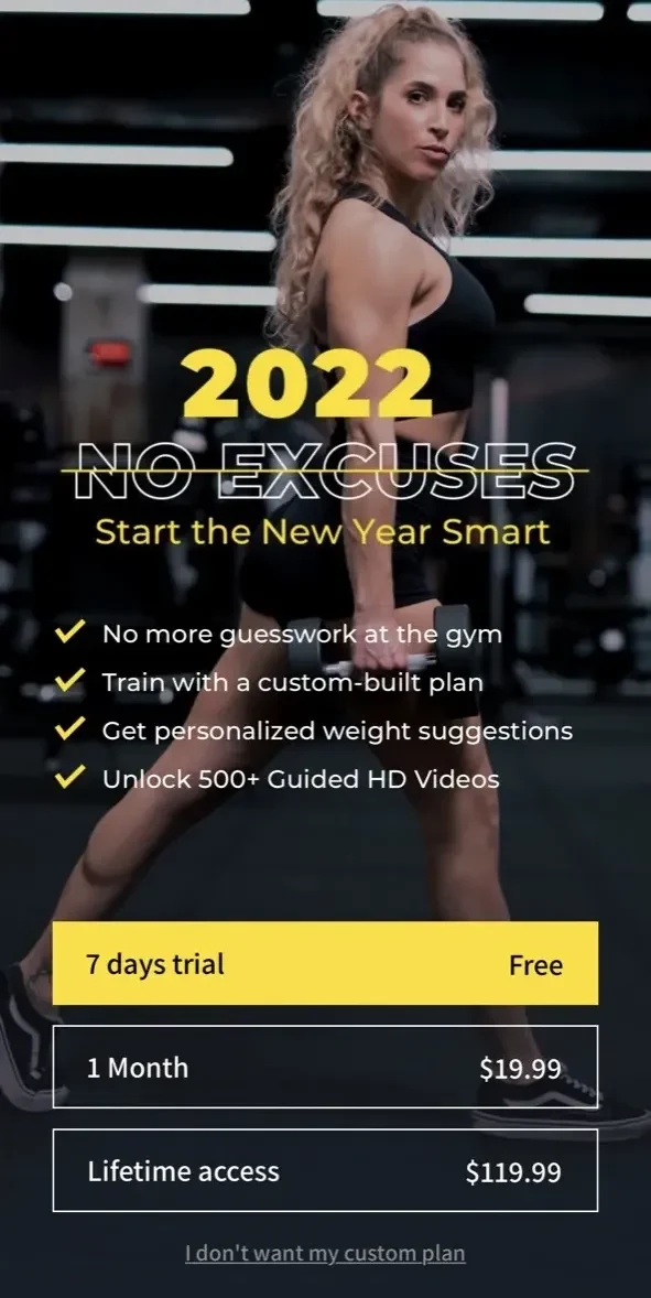 Workout Planner paywall screen