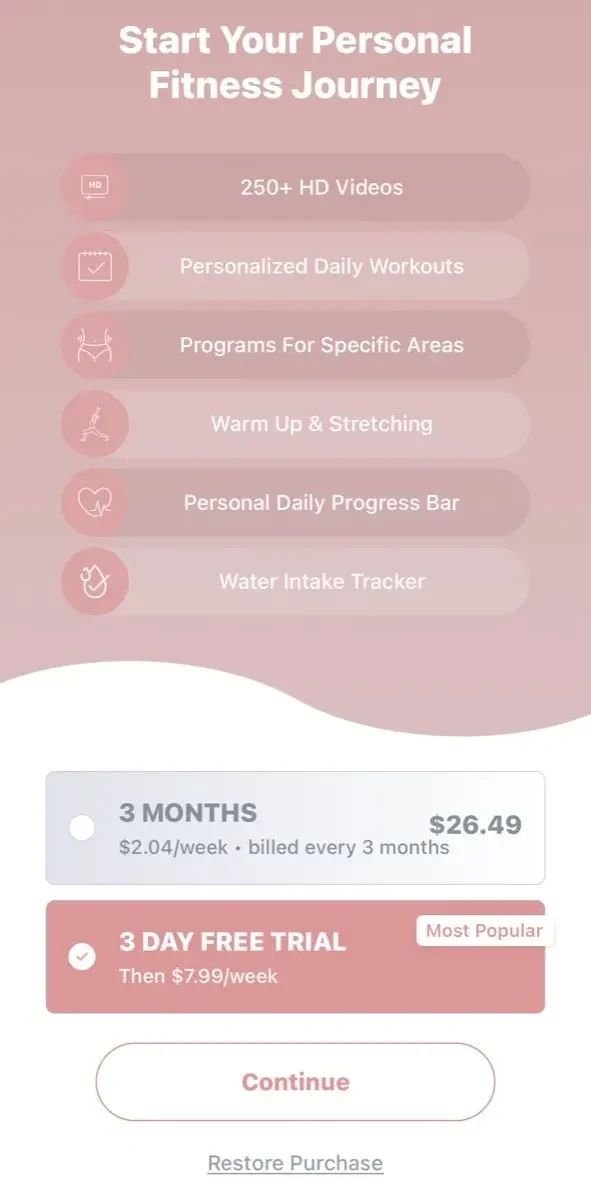 Workout & Women Fitness paywall screen