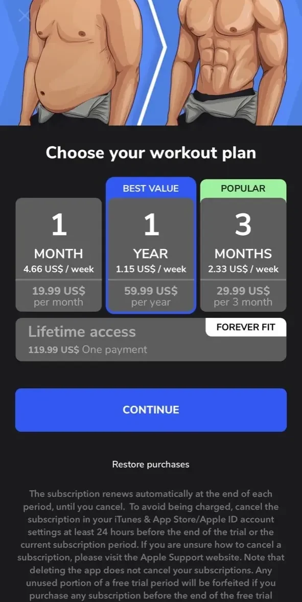 Workouts For Men paywall screen