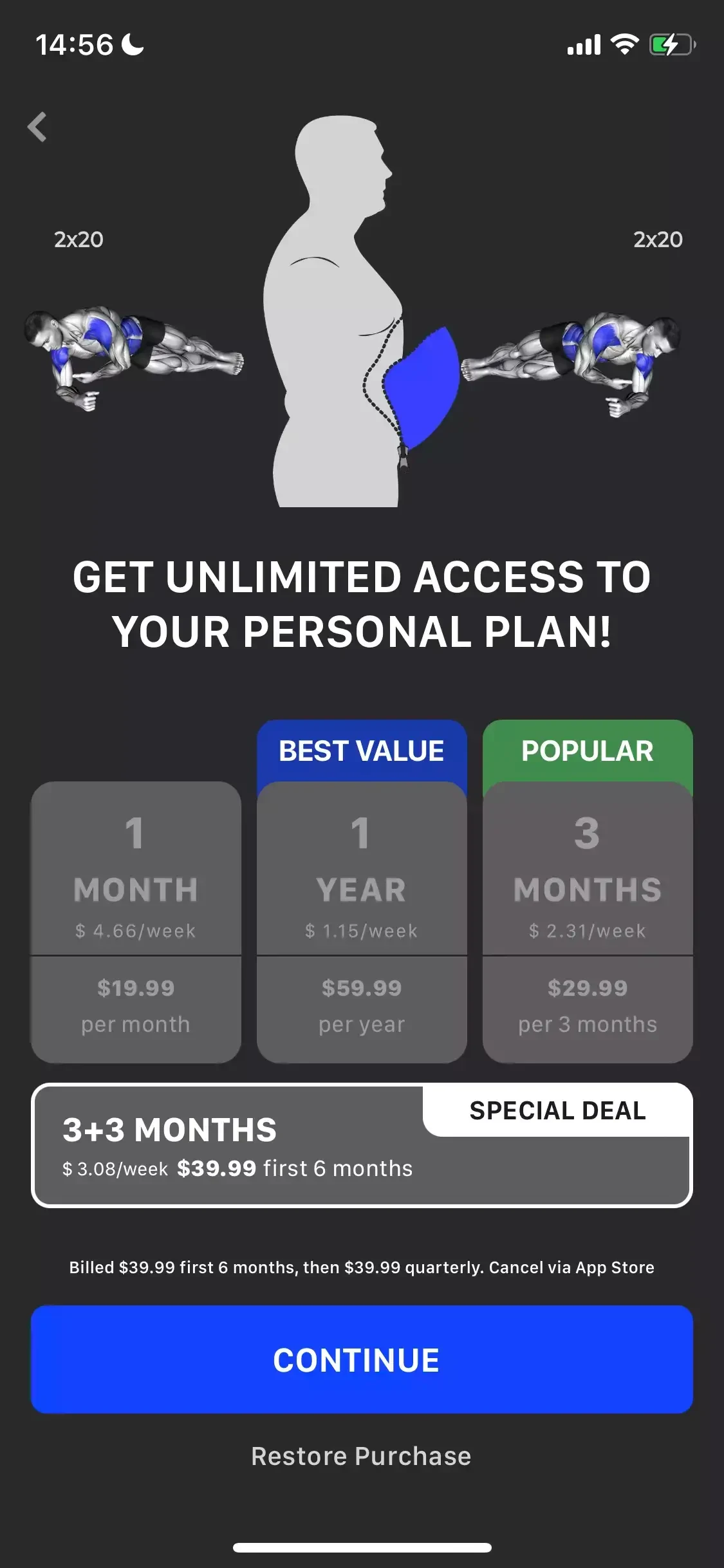 Workout Planner Muscle Booster paywall screen