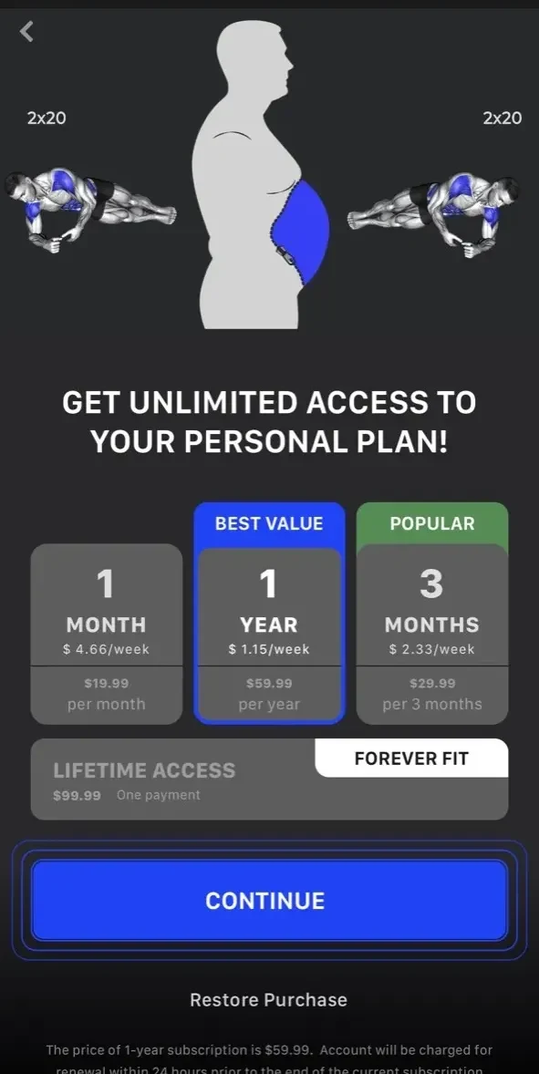 Workout Planner Muscle Booster paywall screen