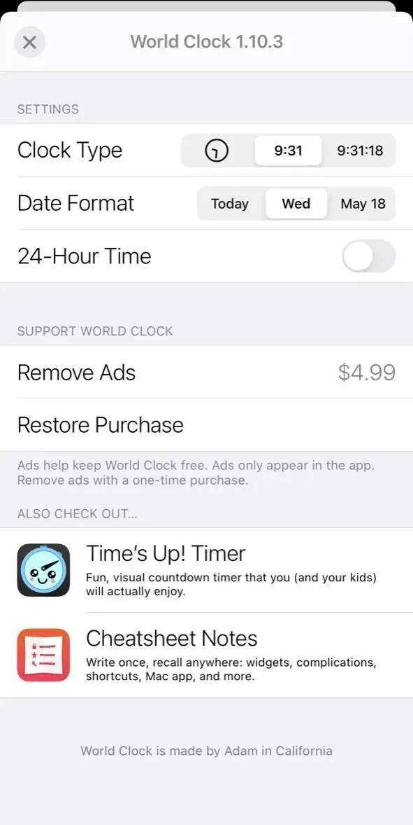 World Clock Time Zone Widgets paywall screen