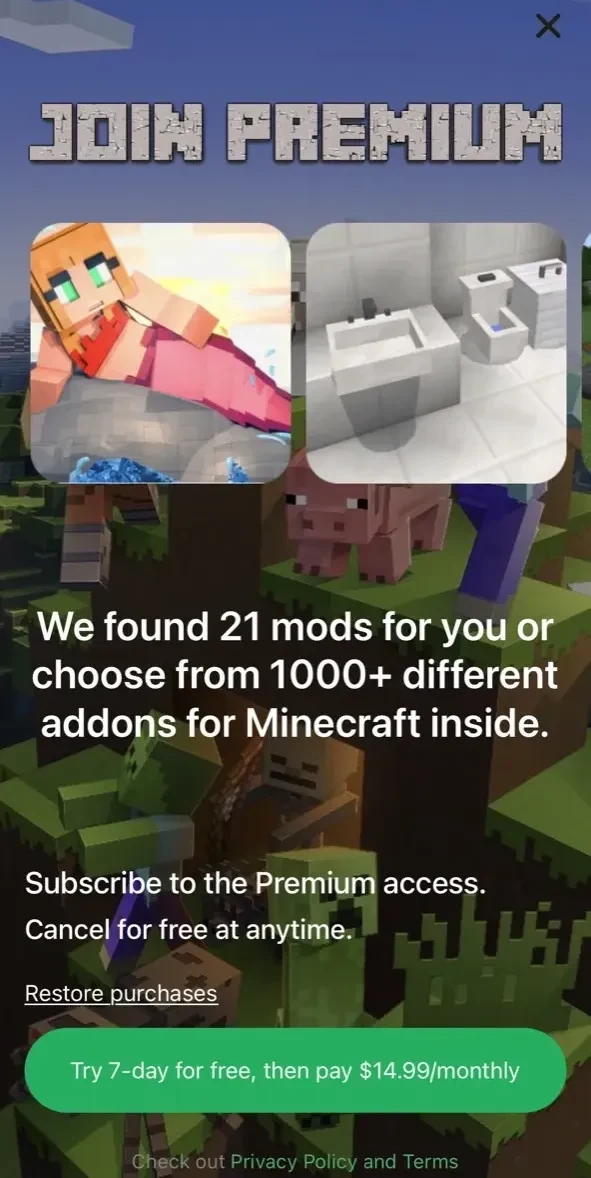 World of Mods paywall screen