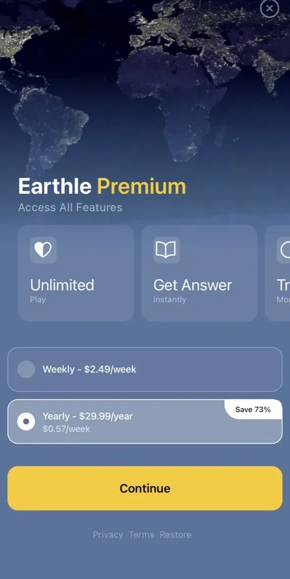 Worldle paywall screen