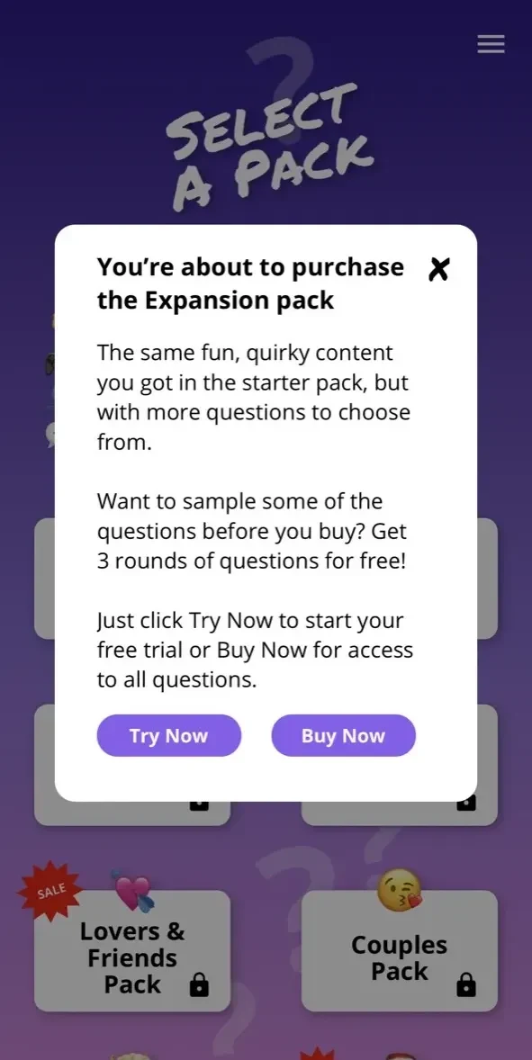 Would You Rather paywall screen