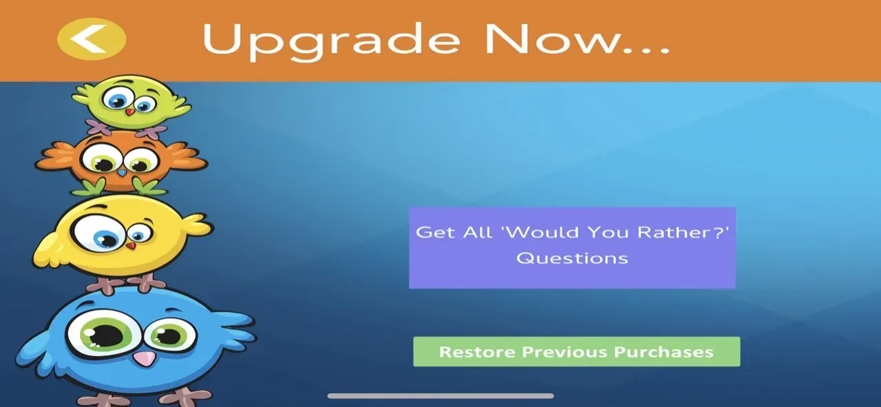 Would You Rather?  For Kids paywall screen