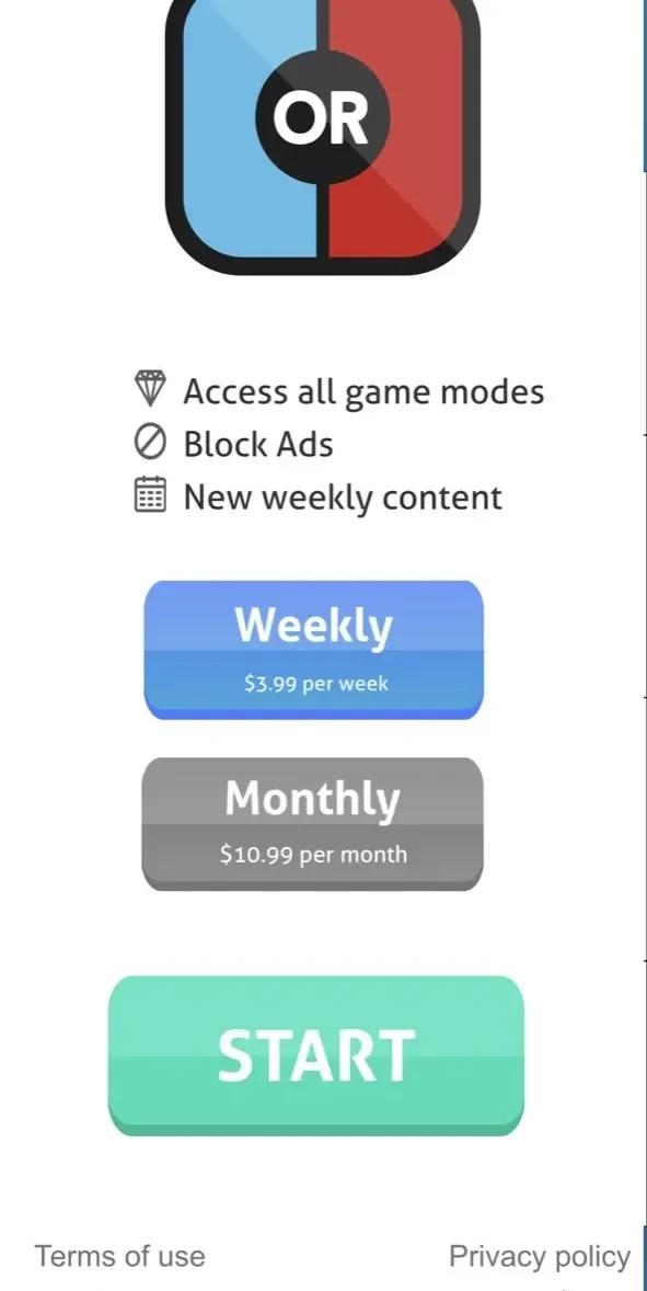 Would You Rather paywall screen
