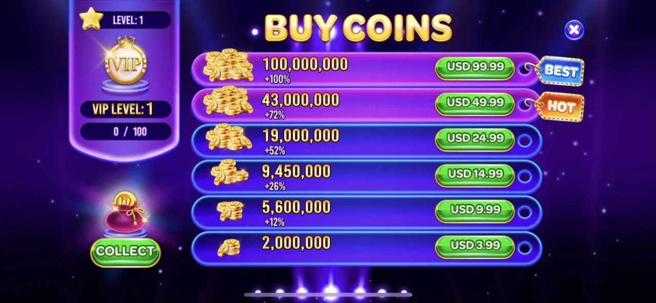 Wow Slots paywall screen