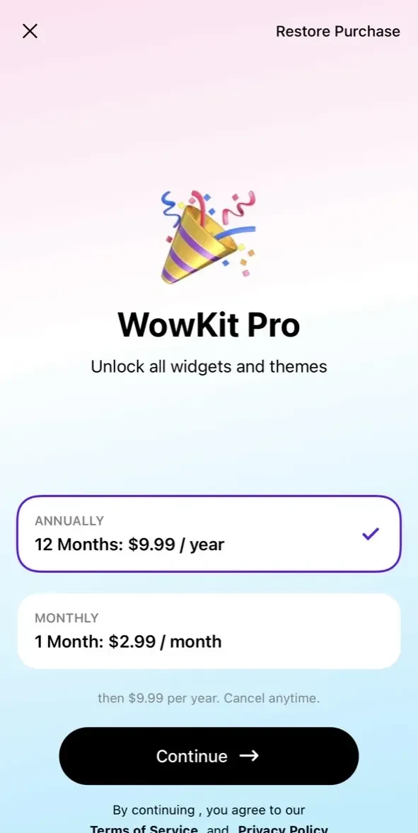 WowKit paywall screen