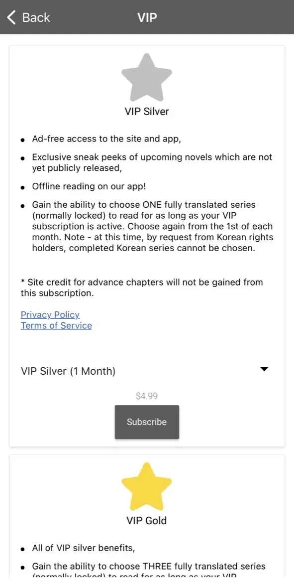 Wuxiaworld paywall screen