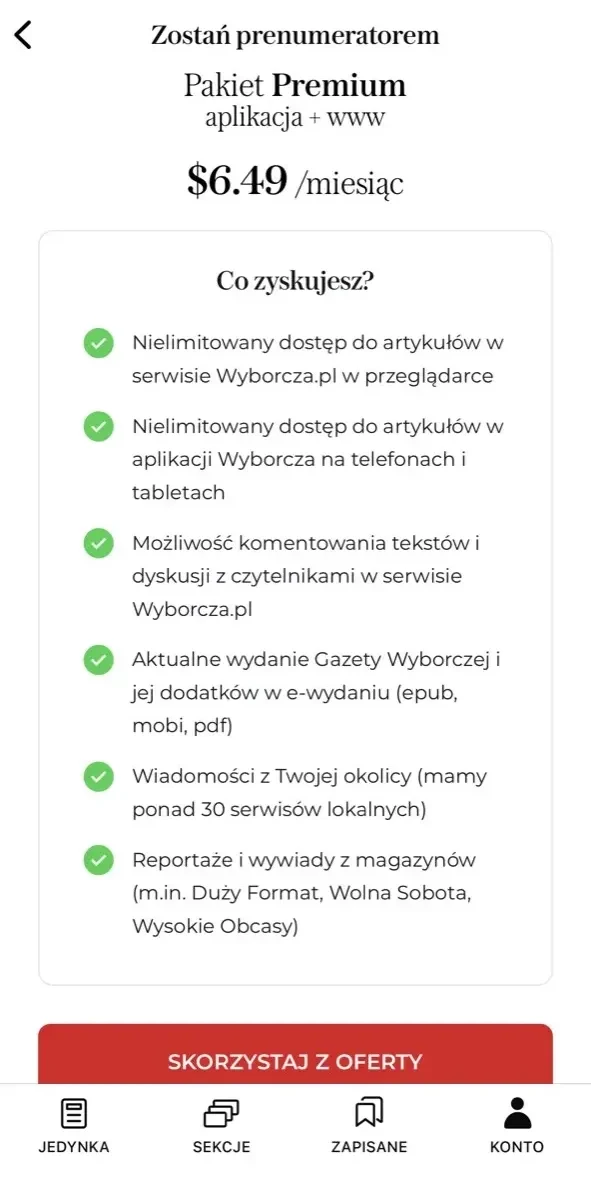 WYBORCZA paywall screen