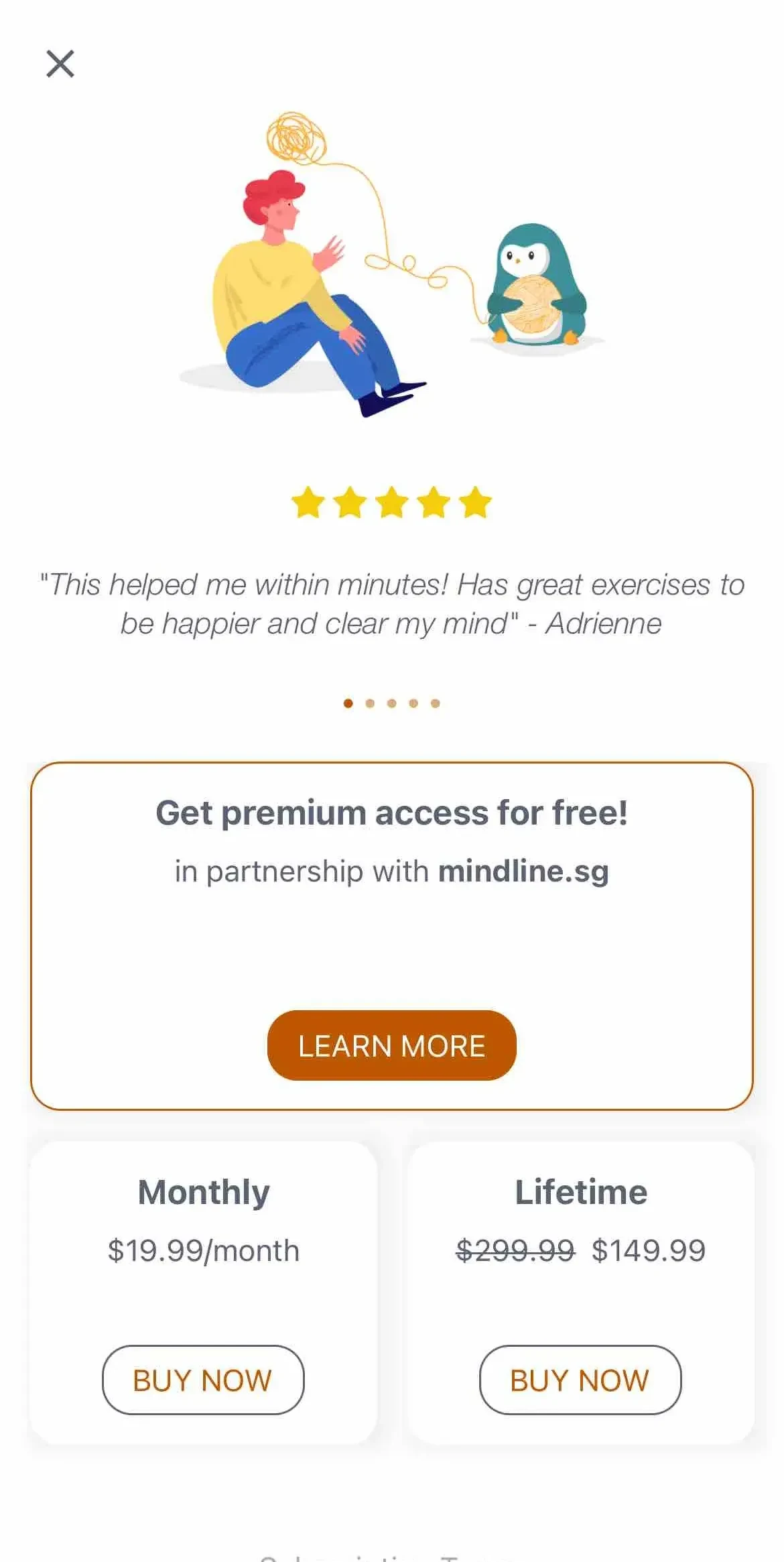 Wysa paywall screen