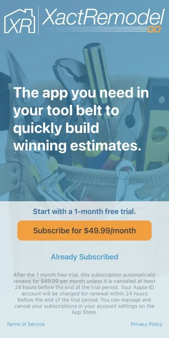 XactRemodel paywall screen