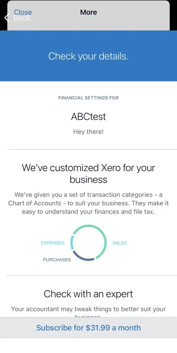 Xero Accounting paywall screen
