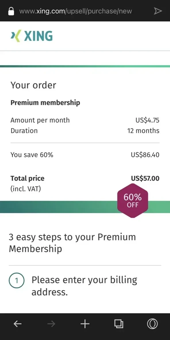 XING paywall screen