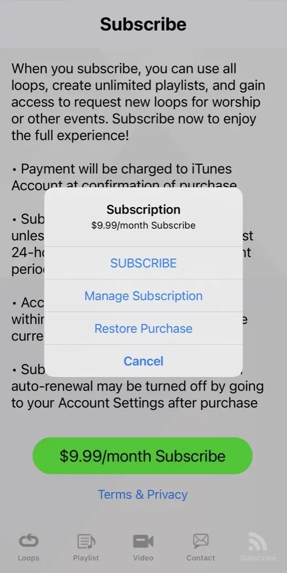 XME LOOPS paywall screen