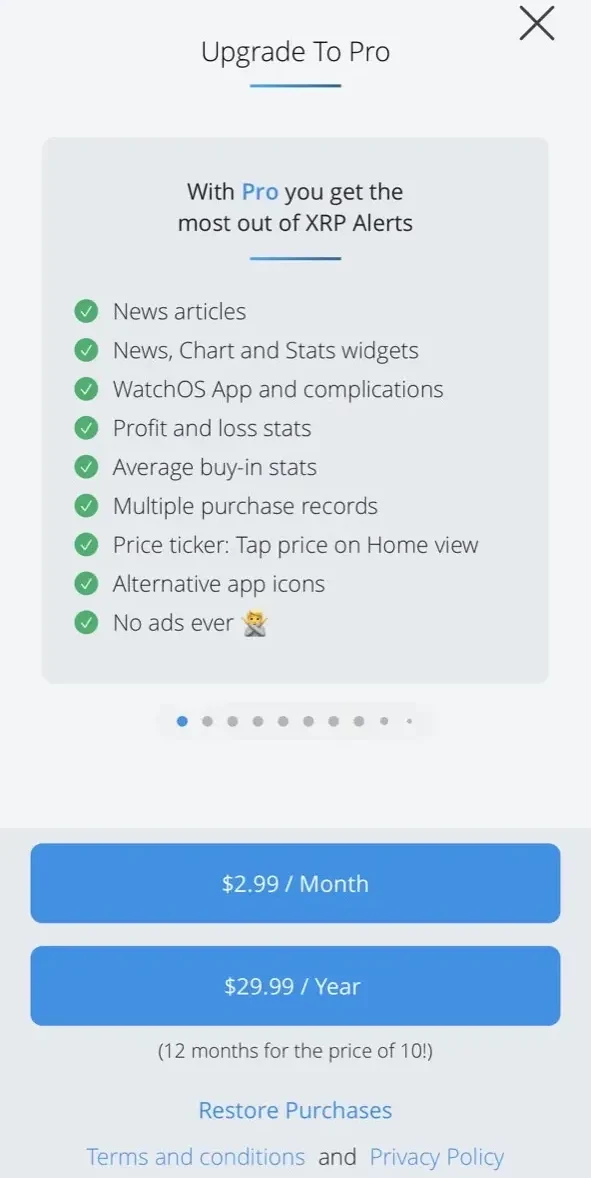 XRP Alerts paywall screen