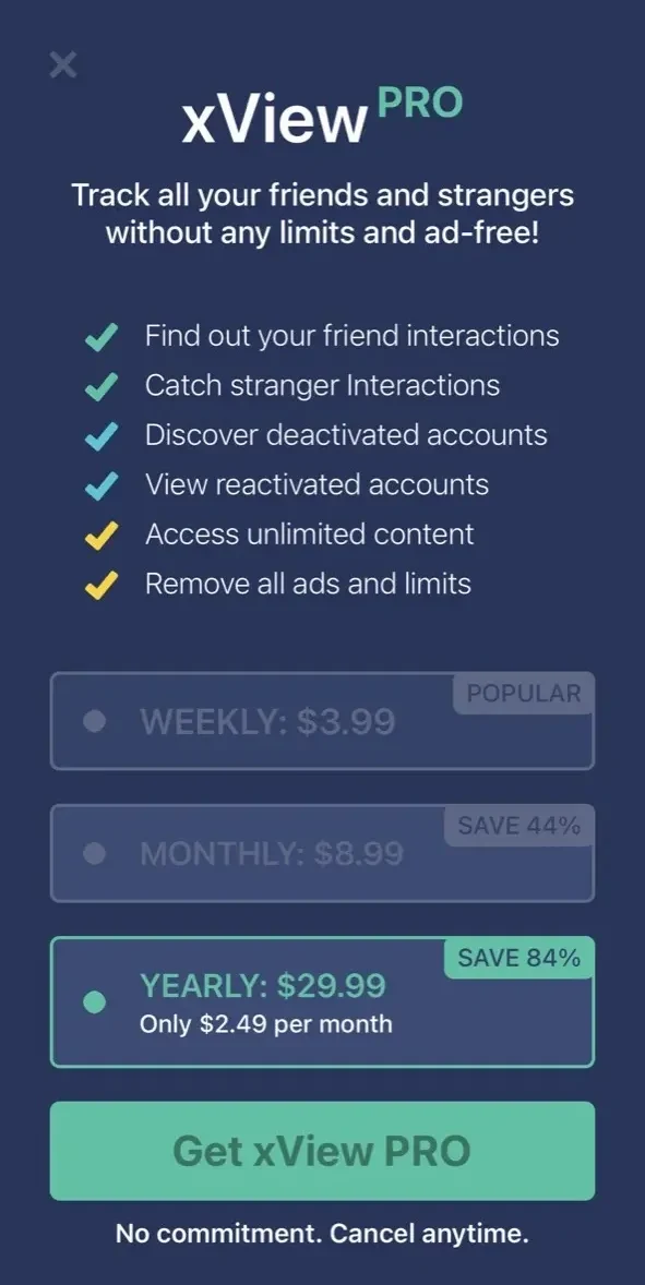 xView paywall screen