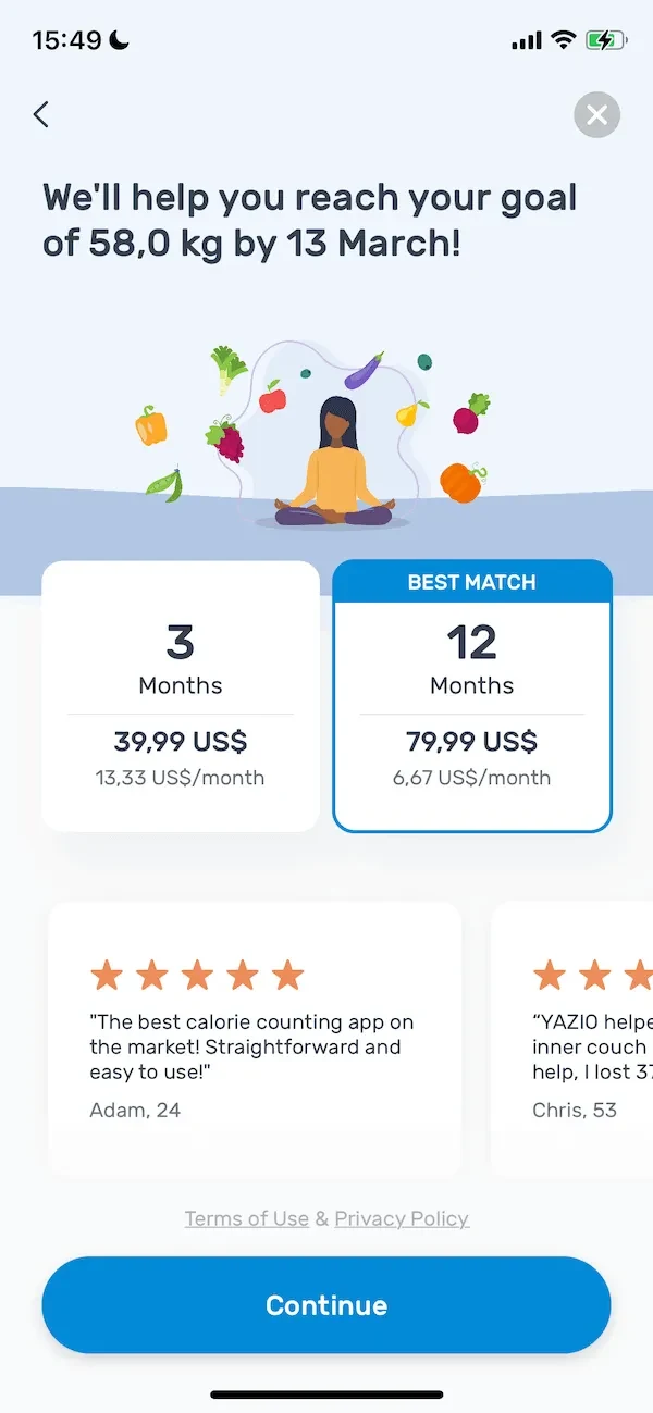 Yazio Calorie Counter paywall screen