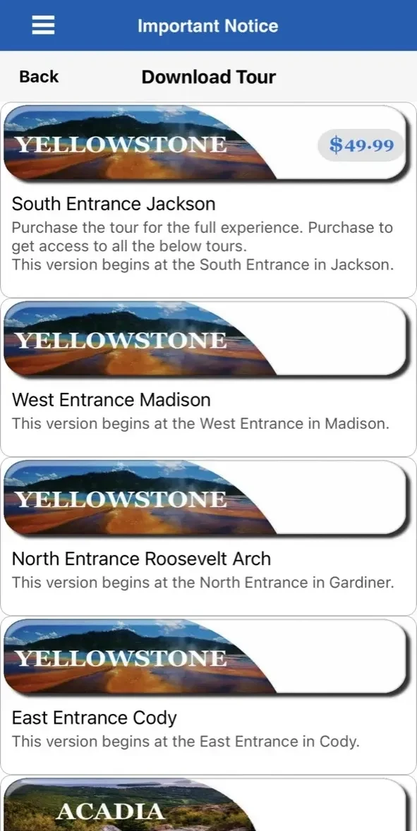Yellowstone Audio Tour Guide paywall screen