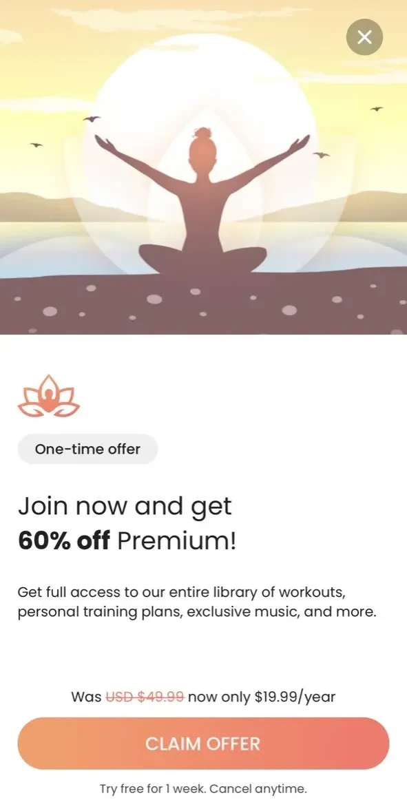 Yoga for Beginners paywall screen