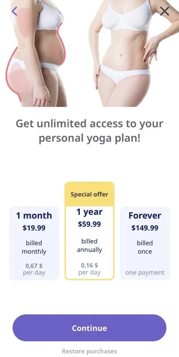 Yoga for Weight Loss paywall screen