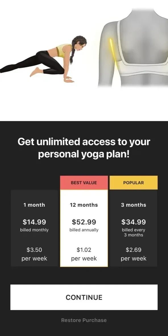 Yoga paywall screen
