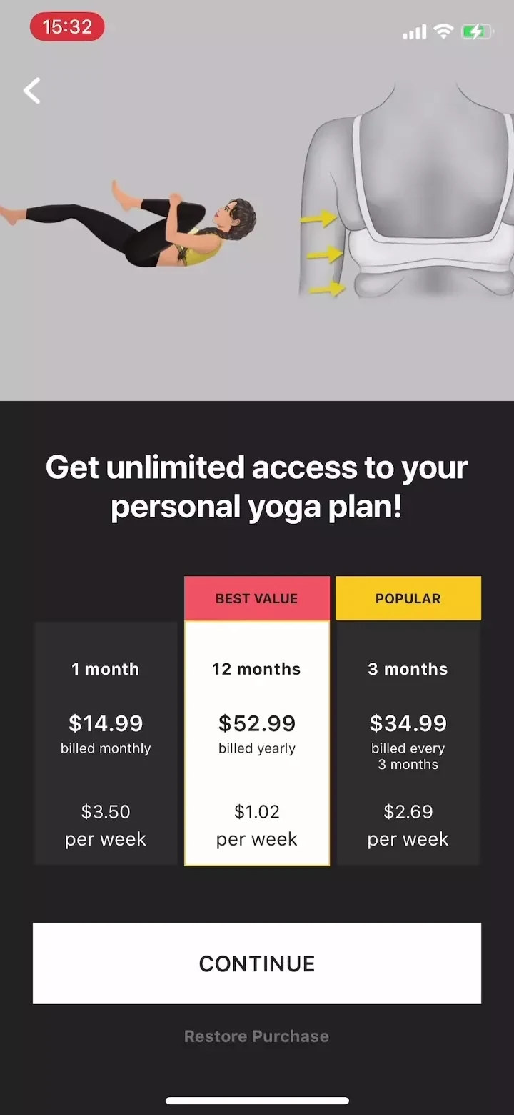 Yoga paywall screen