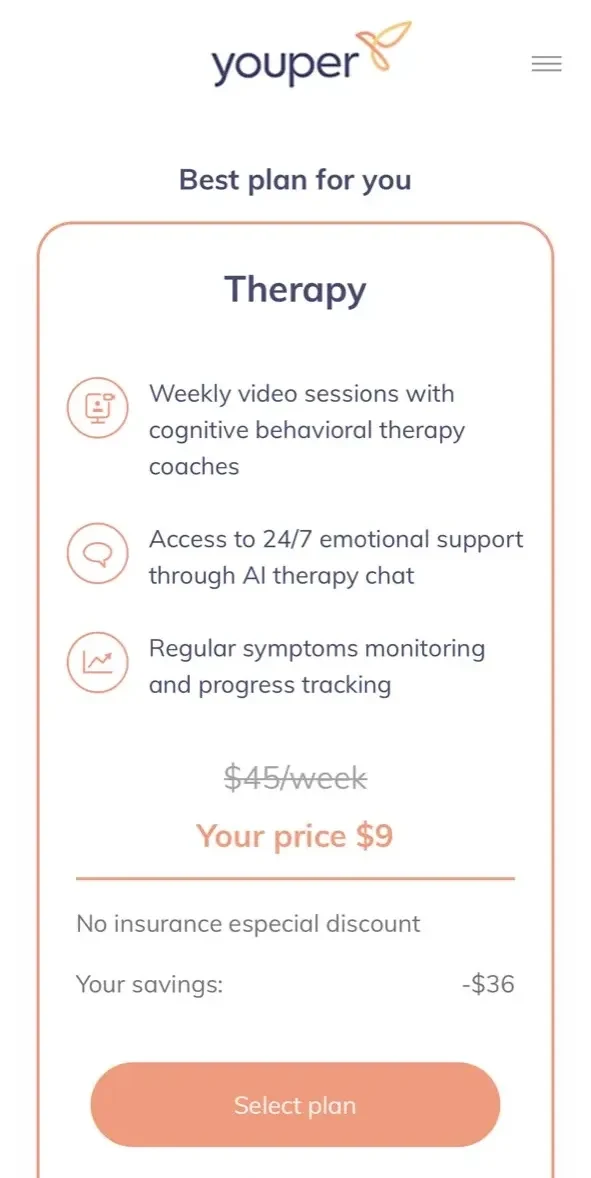 Youper paywall screen