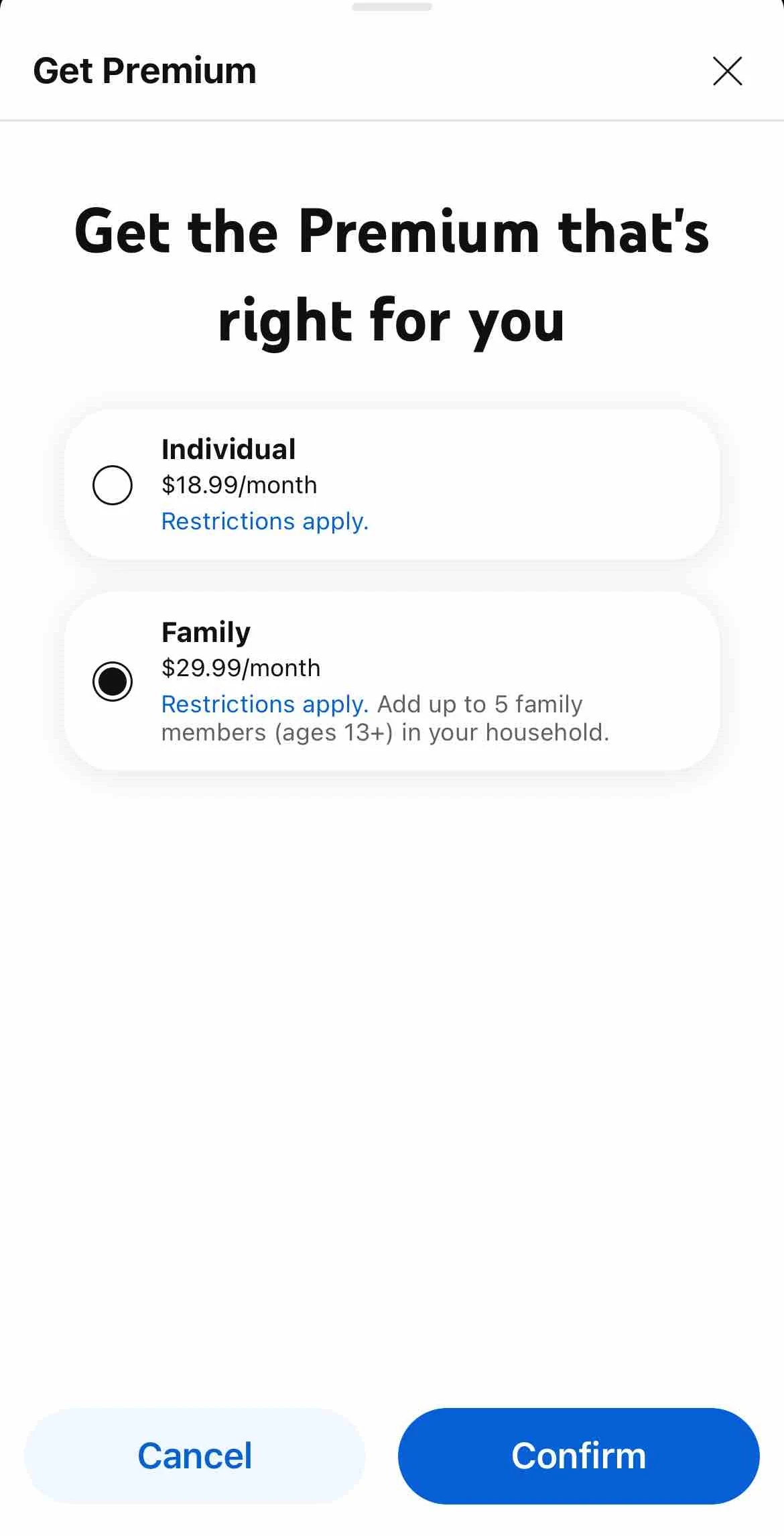 YouTube paywall screen