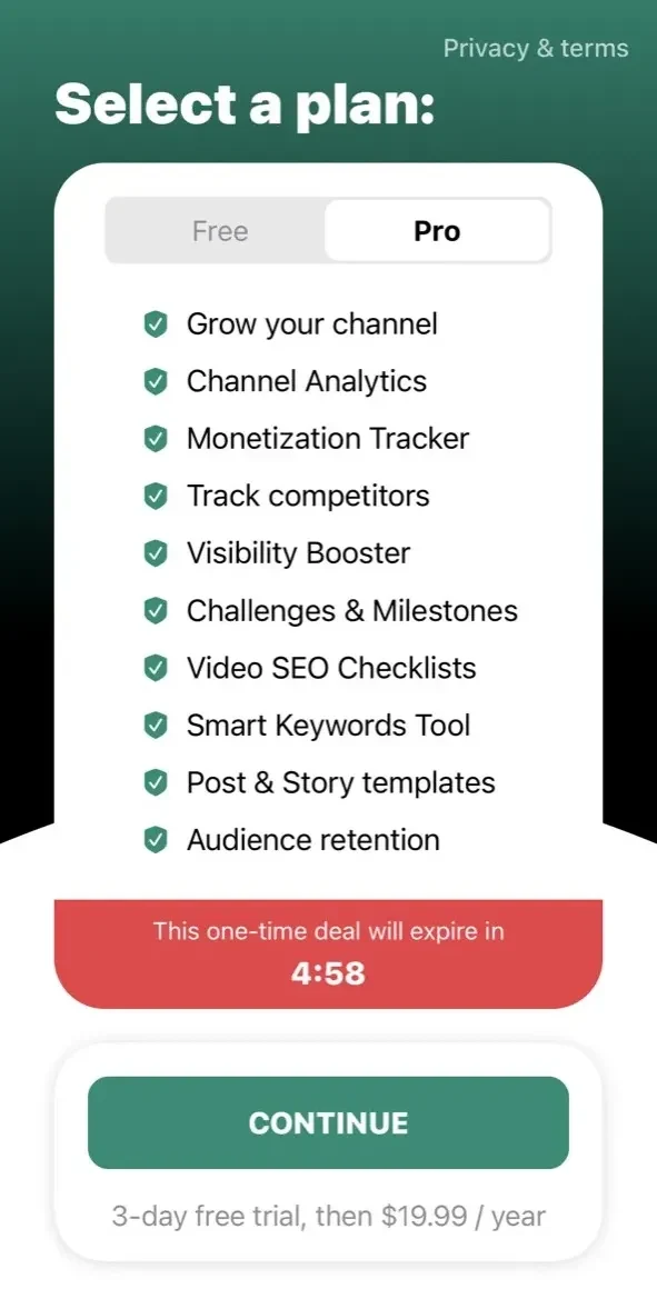 YT Tracker paywall screen