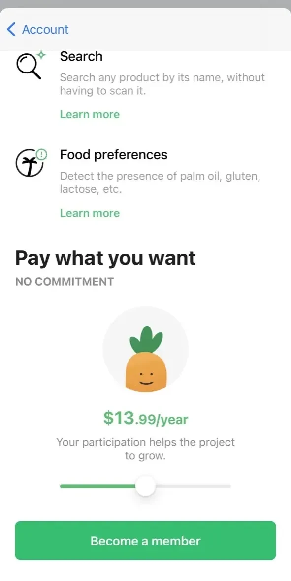 Yuka paywall screen