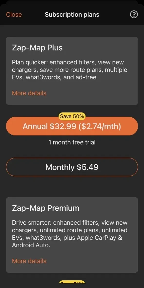Zapmap paywall screen