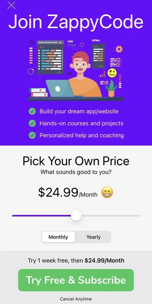 ZappyCode paywall screen