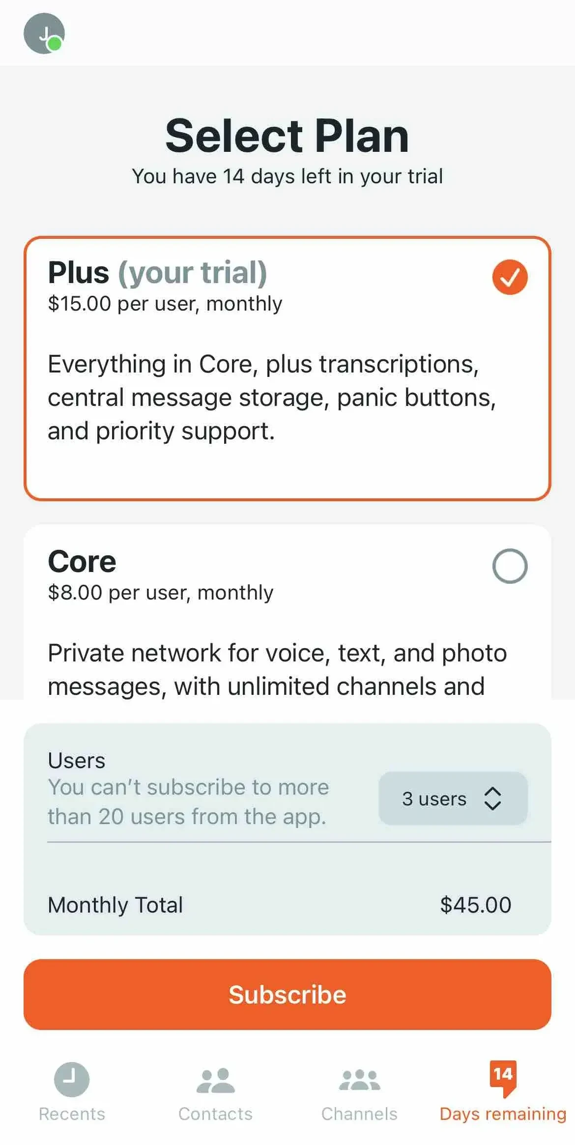Zello Walkie Talkie paywall screen