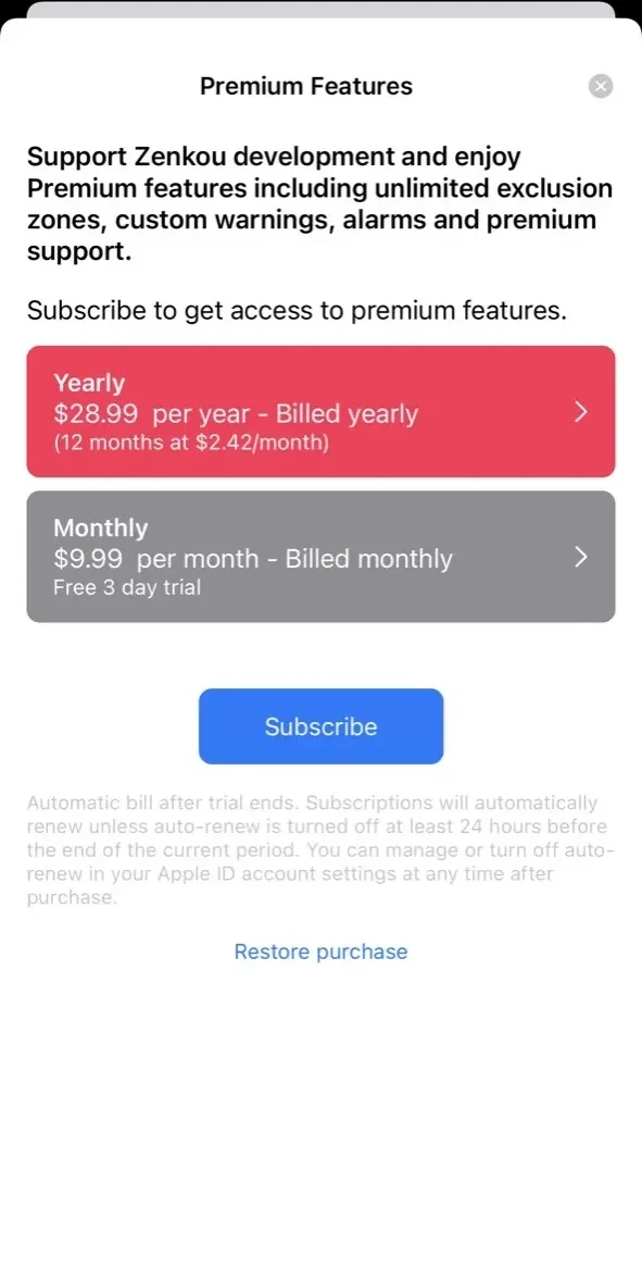 Anchor Alarm paywall screen