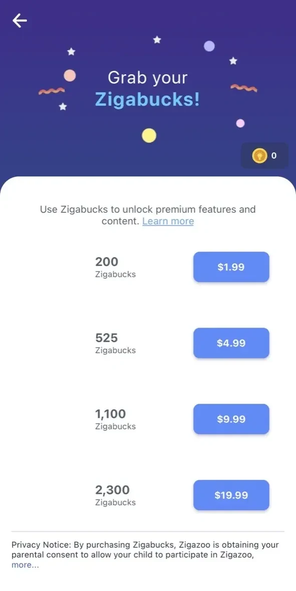 Zigazoo paywall screen